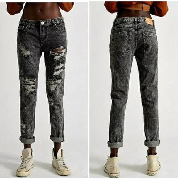 One Teaspoon Denim - One Teaspoon Awesome Baggies Jeans Charcoal Acid Wash Distressed 27